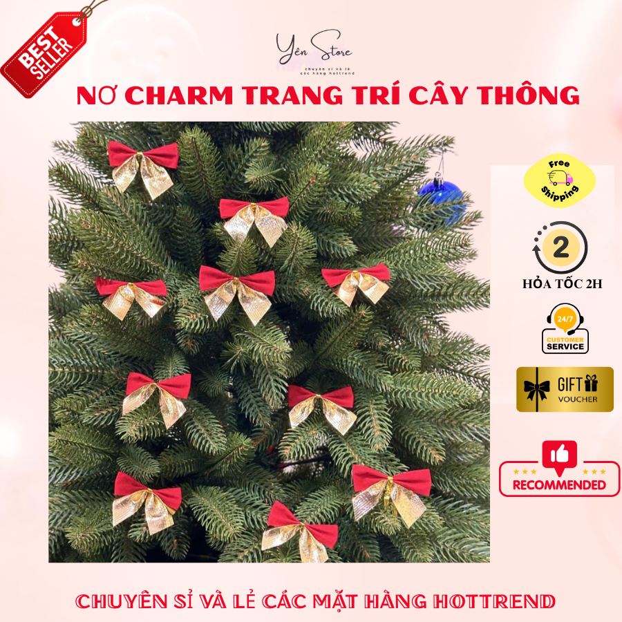 Set 6 Cái Nơ Trang Trí Cây Thông Noel Decor Nhà Cửa DIY YEN Store